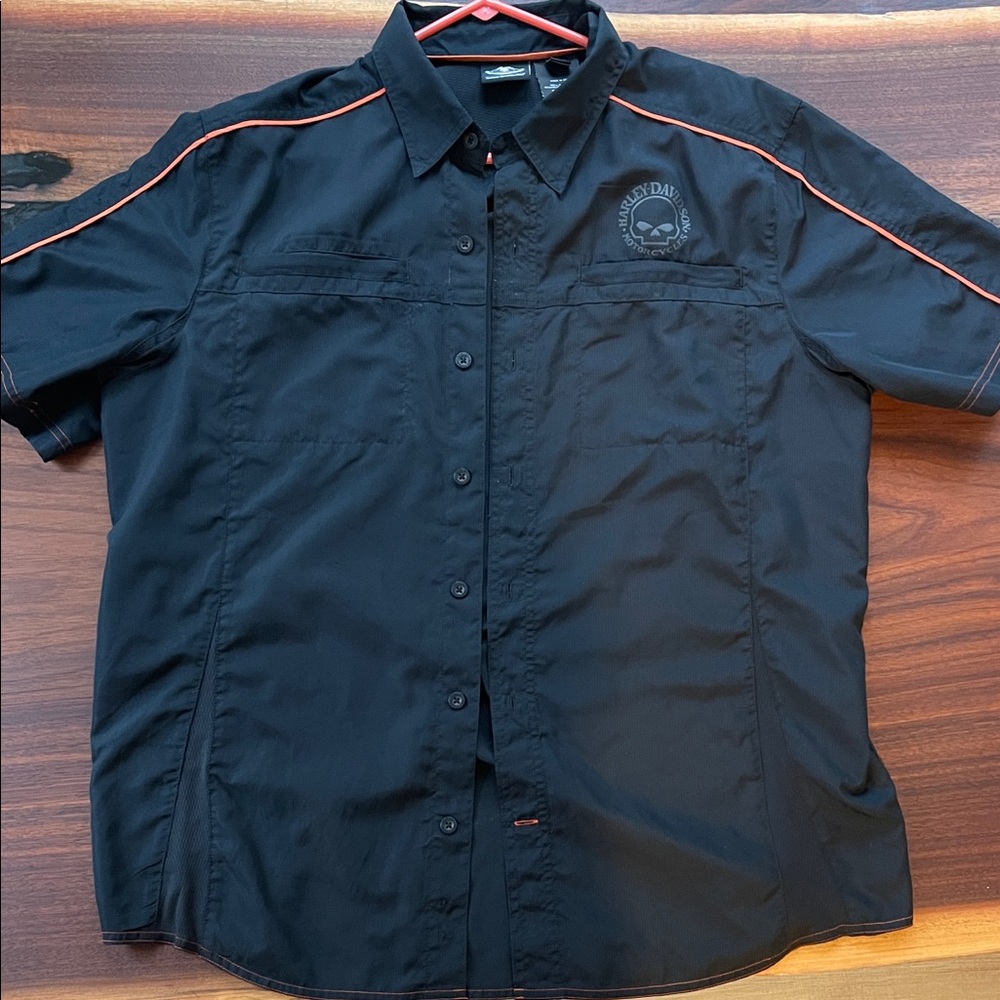 Harley Davidson Motorcycles Black Button-Up Shirt Lightweight breathable